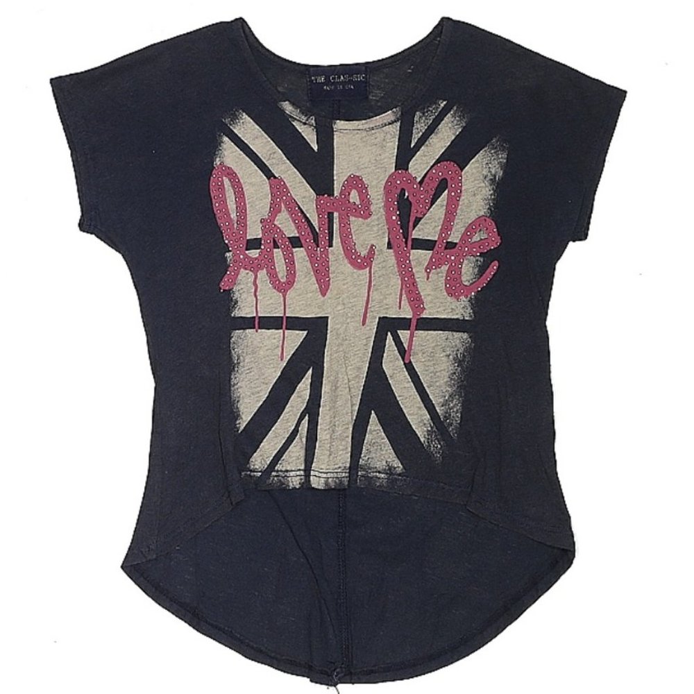 THE CLAS-SIC Short Sleeve Dark Blue/Cream/Pink T-Shirt - Girls Size 8 years